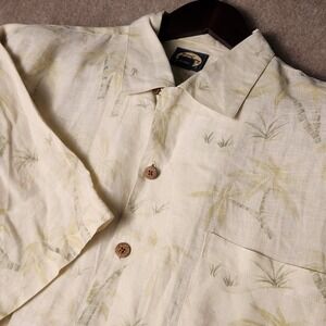 Tommy Bahama Mens Linen Palm Tree Print Short Sleeve Button Up Shirt Size L